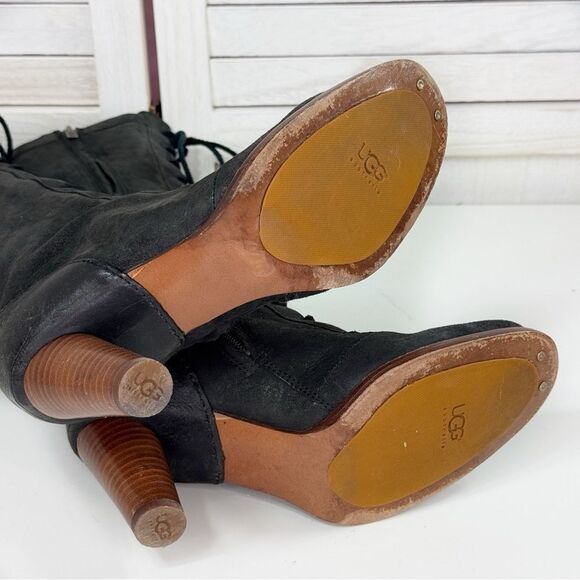 Ugg Camille Oil Rubbed Leather Lace Up Knee High Heeled Boots Black 6.5 5488 - Picture 10 of 13